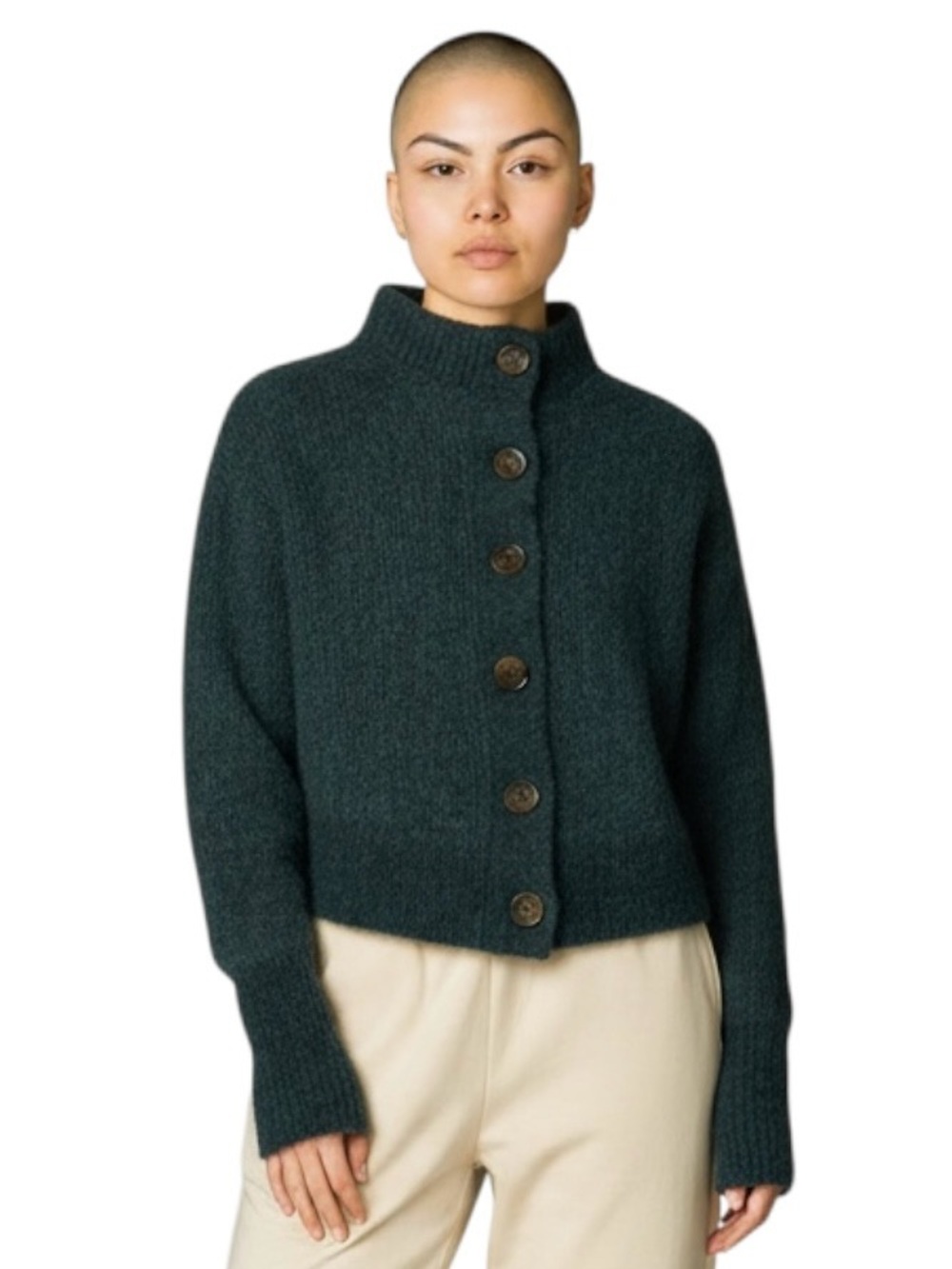 Everlane Cropped Cardigan Sz XS Soft Teal Green Alpaca Wool Blend Fuzzy Sweater